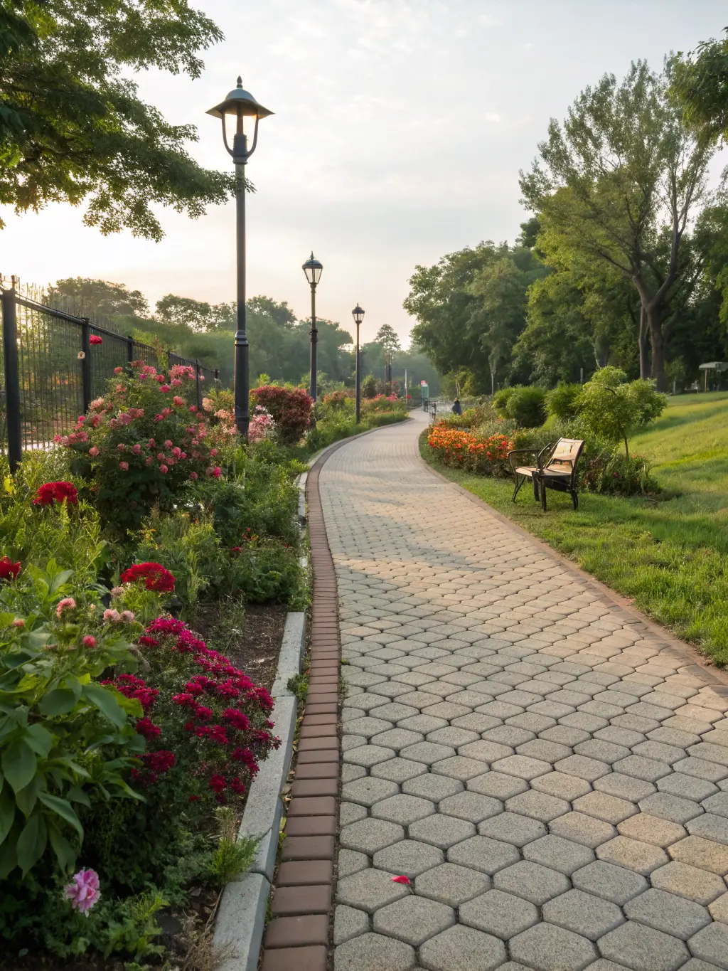 A winding walkway made of natural stone, seamlessly integrated into a lush garden landscape, highlighting Belgard Masonry's walkway installation expertise.